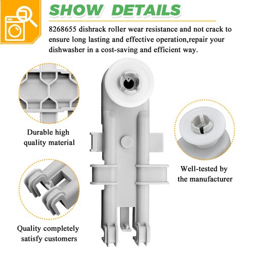 8268743 WP8268655 Dishwasher Upper Rack Wheel Replacement Part by Techecook - Compatible for Whirlpool Kitchen-Aid Kenmore Dishwasher - Replaces WP8268655 WP8268743 WP8268743VP AP6012252(Pack of 4)