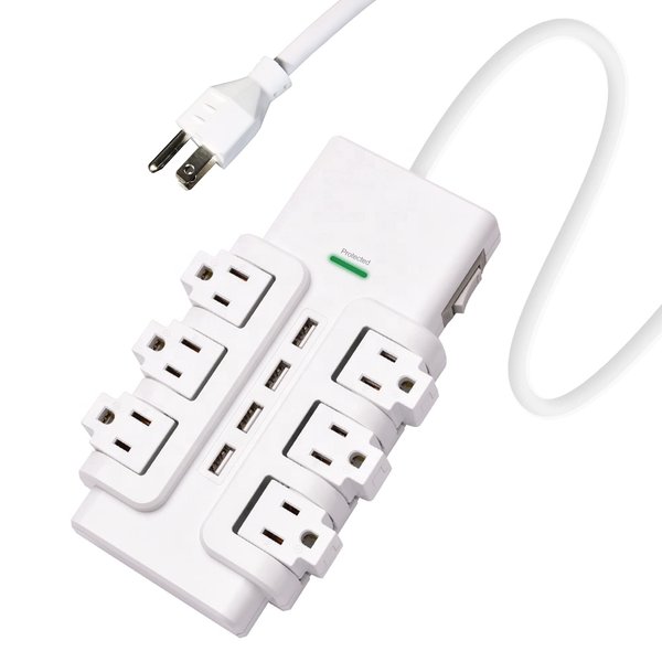 E-Macht Power Strip Surge Protector with Rotating Outlets 6 ft Long Extension Cord Mountable Swivel Power 6 AC Outlets+4 USB Ports, 1020J 15A 1875W,for Home, Office, Room