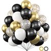 Gold and Black Balloons, 50 PCS 12 Inch Gold Confetti Latex Balloon for Girls Birthday Graduation Anniversary Wedding Party Decorations