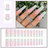 Vokupoga Press on Nails Long Square Fake Nails with Nails Acrylic False Nails with Color Water Ripples Designs Long Coffin Artificial Nail Press ons Reusable Natural Stick on Nails for Women 24Pcs