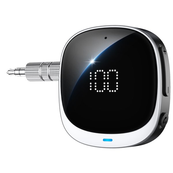 COMSOON AUX Bluetooth Adapter for Car, [LED Screen] Bluetooth 5.3 Receiver for Speaker/Home Stereo/Wired Headphones, 3.5mm Wireless Audio Receiver for Hands-Free Call/Music, Dual Connection