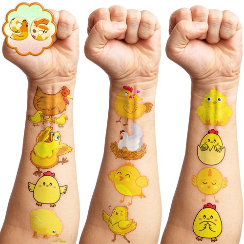 Generic Chicken Temporary Tattoos Birthday Party Supplies Favors Decorations Super Cute 96PCS Fake Tattoos Stickers for Boys Girls School Classroom Rewards Gifts Ideal