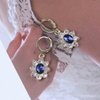 Sttiafay Vintage Crystal Flower Earrings Sapphire Drop Earrings Blue Oval Gem Earrings Gold Rhinestone Huggie Hoop Earrings Jewelry for Women and Girls