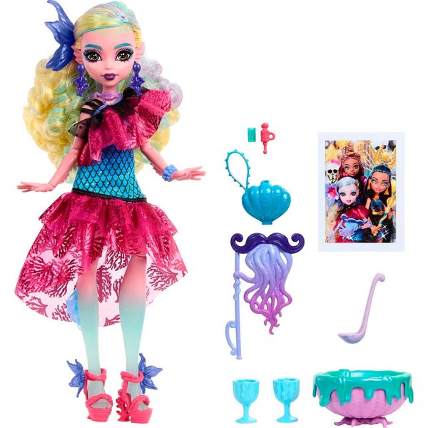 Monster High Monster Ball Doll, Lagoona Blue in Party Dress with Themed Accessories Including Balloons & Punch Bowl