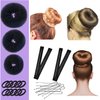 Hair Bun Shaper Set, include 3 pieces Bun Donut, 2 pieces French twist hair fold wrap snaps, 10 pieces Bobby pins and 10 pieces Elastic Bands for Women Kids Hair Bun Maker Kit – Black Color