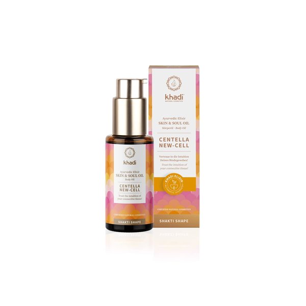 KHADI CENTELLA NEW-CELL Ayurvedic Elixir Skin & Soul Body Oil, 100% Natural, Herbal & Vegan, Firming oil for your skin, Refines, Renews, and Promotes Elasticity, 1.69 oz