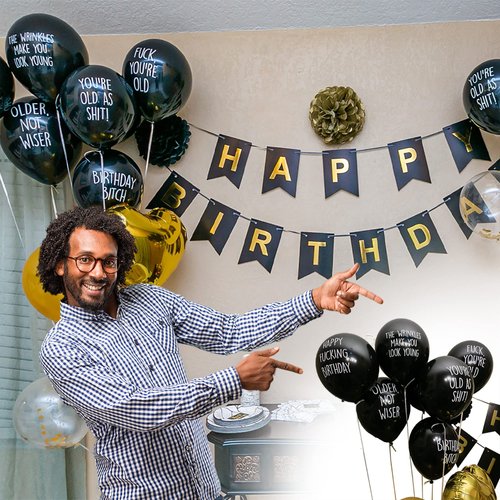 32 Piece NSFW Funny Abusive Old Age Birthday 12 Inch Party Balloons for adults with 10 Different rude, Offensive, and Sarcastic Phrases - Warning Adult Language