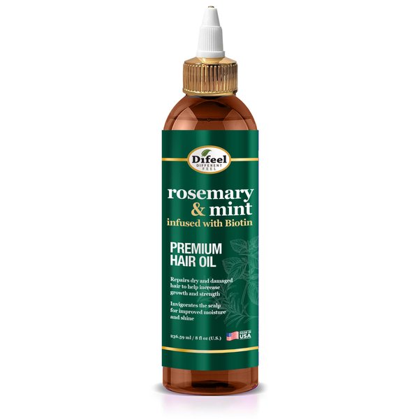 Difeel Rosemary and Mint Premium Hair Oil Infused with Biotin 8 oz. - Made with Natural Mint & Rosemary Oil for Hair Growth
