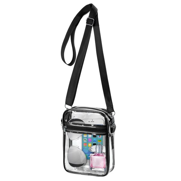 WJCD Clear Bag Stadium Approved PVC Concert Clear Purse Clear Crossbody Bag for women,With front pocket (Black-S)