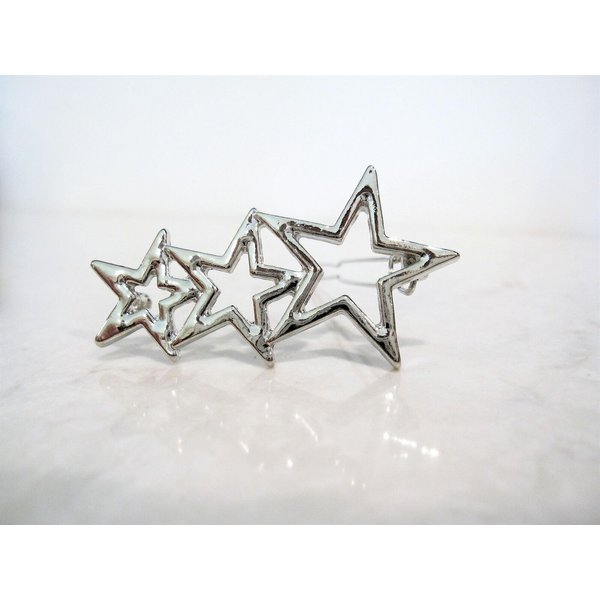Generic Silver metal triple star hair clip clamp barrette snap clip