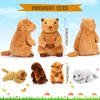 Deekin 5 Pcs Adorable Groundhog Plush Set 14 Inch Mommy Groundhog Stuffed Animal with 4 Cute Plush Babies in Her Belly Soft Cuddly Marmot Plushie for Toddlers Boys Girls Birthday Party Favors Gifts