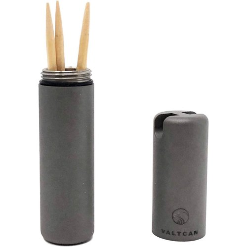 Valtcan Toothpick Holder Titanium Full Metal Portable Canister Keychain Pocket Caddy EDC Fob Design 1Oz Lightweight for Matches battery and Airtight Waterproof for Flavored Toothpicks