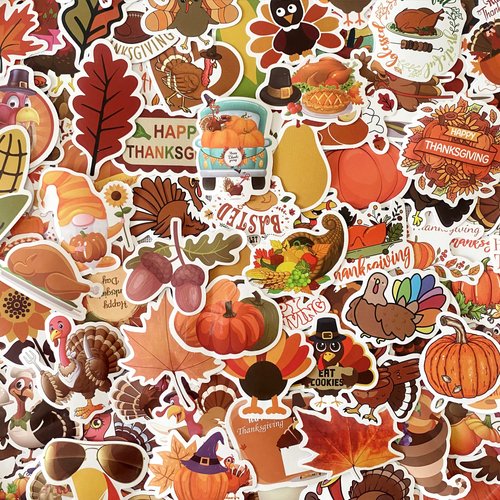 AOWDIAO Thanksgiving Stickers 200 Pcs Cute Thanksgiving Vinyl Stickers for Water Bottles Envelopes Scrapbooking Crafts Funny Fall Hoilday Stickers for Kids Teens Adults