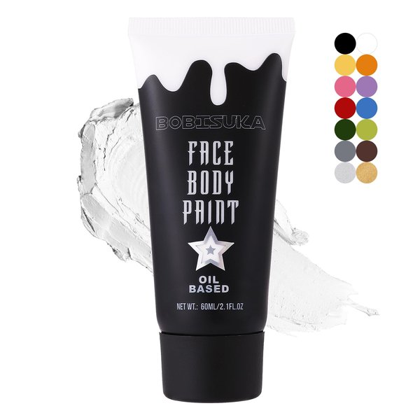 BOBISUKA White Face Paint, Clown Makeup Body Paint, Blendable Cream Face Painting Kits for Skull Joker Vampire Mime , Halloween Skeleton Cosplay, Costume, Parties,Stage, Theater