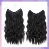 S-noilite Invisible Wire Hair Extensions 24 Inch Black Long Wavy Synthetic String Wire Secret Hairpiece with Transparent Curly Wavy Wire Clips in Hair Extensions for Women Adjustable Size,#1