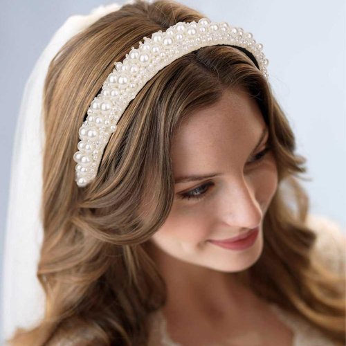 YISSION 1PC White Pearl Headband for Women Beaded Headbands Jeweled Hairband Fashion Thick Headband Wedding Bridal Headband Hair Accessories for Women Girls
