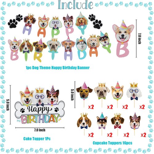 Dog Birthday Decorations, Lets Pawty Birthday Decorations Boy, Dog Birthday party Supplies Include Puppy Dog Happy Birthday Banner, Dog Balloons, Paw Print Balloons, Cake Toppers