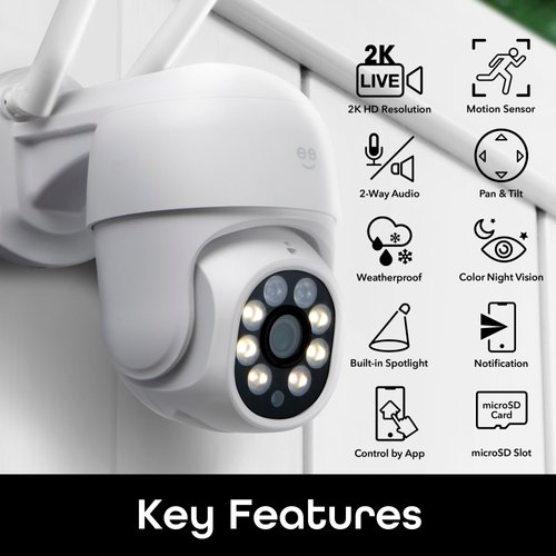 Geeni Lookout 2K Outdoor Security Camera, IP65 Weatherproof, WiFi Voice Control, 2K Quad HD Resolution, Night Vision, Motion Detection, Compatible with Alexa & Google Home