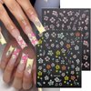 6Sheets Colorful Hibiscus Flower Nail Stickers Self Adhesive Pink White Floral Nail Decals Gold Silver Star Cherry Blossom Petal Nail Design Nail Art Stickers 3D Nail Supplies Pegatinas Uñas for Women