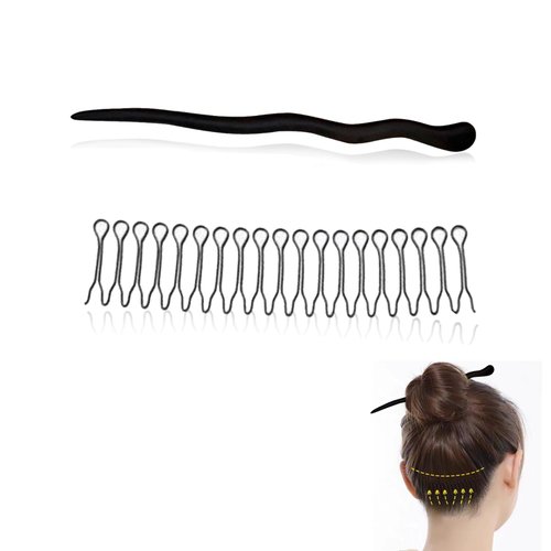 YAFIYGI 2 Packs Wood Carved Hair Accessories for Women - Natural Ebony Chopsticks, Elegant Hair Comb Pins, Handmade Buns and Shawls Clips