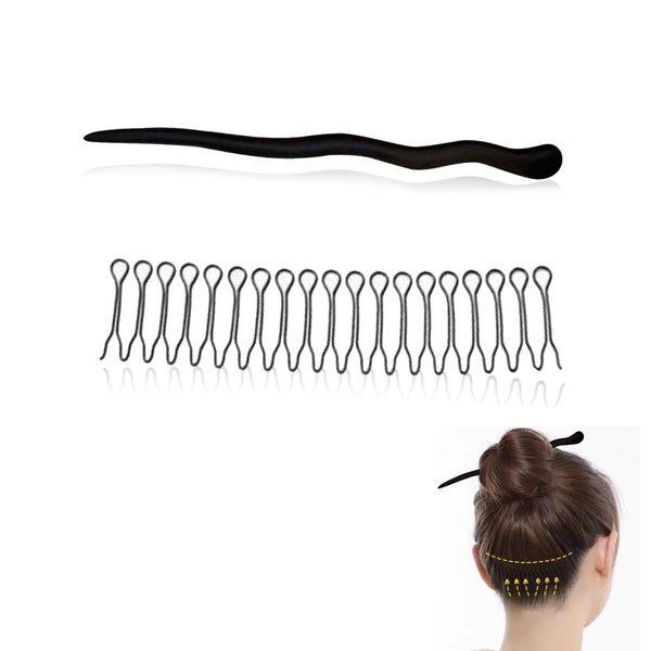 YAFIYGI 2 Packs Wood Carved Hair Accessories for Women - Natural Ebony Chopsticks, Elegant Hair Comb Pins, Handmade Buns and Shawls Clips