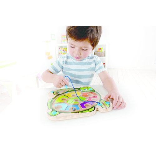 Award Winning Hape Totally Amazing Colorblock Sea Turtle Kid's Magnetic Wooden Bead Maze Puzzle , L: 8.8, W: 0.8, H: 9.6 inch