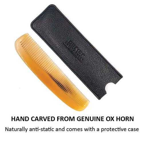 Parker Genuine Ox Horn Pocket Comb - Leather Carrying Case Included