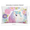EKOBLA Throw Pillow Cover Animal Cute Unicorn Pink Purple Blue Wavy Hair in Garland Spring Flowers Leaf Decor Lumbar Pillow Case Cushion for Sofa Couch Bed Standard Queen Size 20x30 Inch