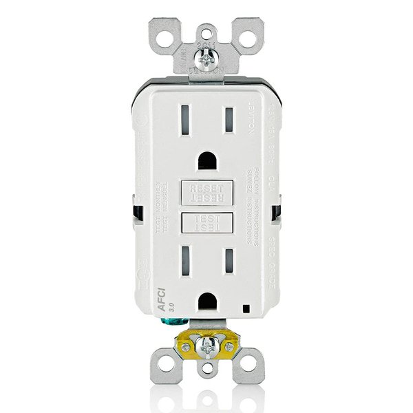 Leviton AFCI Outlet, 15 Amp, Self Test, Tamper-Resistant with LED Indicator Light, Protection from Electrical Fires, AFTR1-W, White