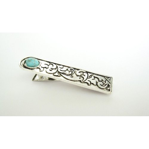Generic Turquoise blue stone silver metal boho native alligator hair clip for thin fine