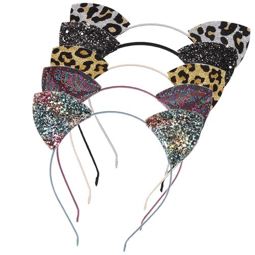 Lirila Leopard Cat Ears,Glitter/Leopard Print Cat Ears, Hair Headbands Party Decoration for Girls and Women,Assorted Colors,One Size,Pack of 5(Multicolor)