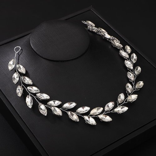 Teyglen Bride Wedding Crystal Hair Vine Silver Full Crystal Headband Bridal Hair Accessories Wedding Headpiece Handmade Rhinestone Hair Piece Headband for Women Girls (Silver)