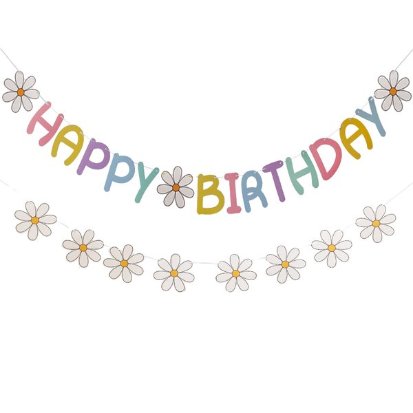 Happy Birthday Banner Little Daisy Banner for Kids Adults Birthday Party Decorations (Macaron+White)