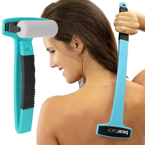 bearback Rolling Lotion Applicator for Back & Body. Premium Quality Long Handle Folding Applicator for Sunscreen | Self-Tanner | Body Lotion | Medication. American Owned Small Business (Teal)