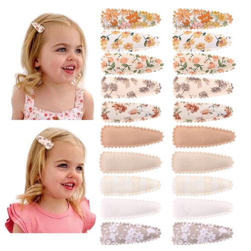 JIAHANG 20PCS Baby Girls Floral Print Hair Clips in Pair, Cotton Hairpins Hair Accessories for Toddlers Kids (color C)