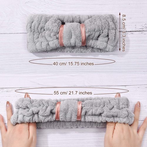 WILLBOND 4 Pack Microfiber Headbands Spa Facial Headbands Makeup Headbands Elastic Terry Cloth Head Wrap for Women Girls Washing Face Makeup Shower Yoga Sports (Pink, Green, White and Grey)