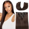22inch Dark Brown Clip In Hair Extensions Real Human Hair For Women 7pcs Hair Extensions 100% Remy Virgin Human Hair Clip In Extensions Double Weft Straight Soft Hair