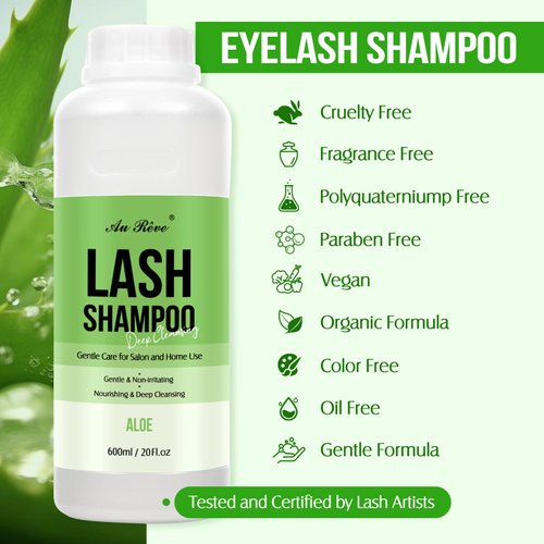 Lash Shampoo Bulk for Lash Extensions 600 Ml/20fl.oz Eyelash Extension Cleanser Oil Free Lash Cleanser for Eyelash Care, Gentle Foaming Eyelash Shampoo for Salon Home Care (Aloe 600ml)