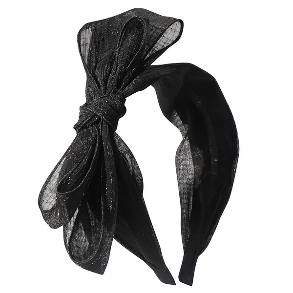 LisLic Women's Black Knotted Bows Headbands for Women Non Slip, Girls Soft Comfy Stretchy Wide Lightweight Hair Accessories Christmas Gift (Black Side Bow)