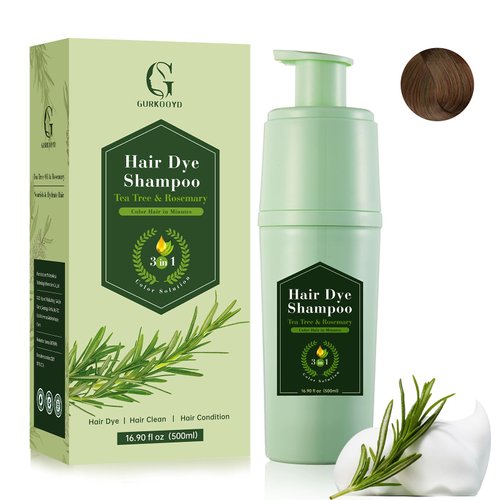 Dark Brown Hair Dye Shampoo 3 in 1, Hair Color Shampoo for Gray Hair Coverage, Rosemary & Tea Tree Shampoo Hair Dye for Men & Women, Brown Shampoo Dye Colors in Mins & Long Lasting 500ML