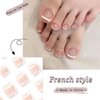 48Pcs French Tip Press on Nails Toenails Acrylic Manicure Kit Medium Fake Nails Full Cover White Stick on Nails Square Summer Pink Toe Nails for Women (White A)