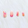Summer Press on Nails Medium Fake Nails with Colorful Flower and Swirl Designs Artificial Nails Simple Nature Pink French Tip Acrylic Nails for Women Girls Nail Supplies 24pcs
