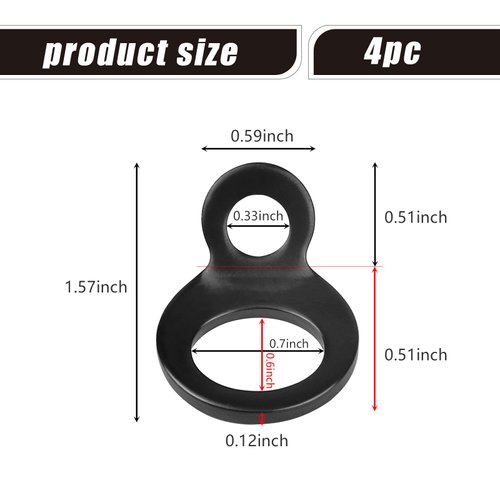UGSHY 4 PCS O-Ring Tie Down Anchor Hook, Multi-Purpose Stainless Steel Tie-Down Anchors Hooks for Garage, Workshop, Truck, Trailer, Golf Cart Hitch Accessories (Black)