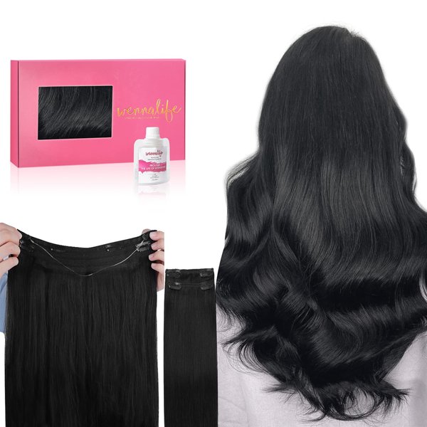 WENNALIFE Wire Hair Extensions (Increase 50% Lifespan) Real Human Hair 20 inch 140g Jet Black Remy Real Hair Extensions Invisible Wire Hair Extensions Human Hair Natural Fish Line Straight Hair