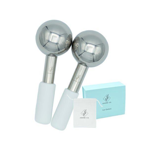 Joone Co. Unbreakable Ice Globes for Facials | Stainless Steel Ice Globes for Your Face | 2 Count Facial Ice Globes | Ice Face Roller | Ice Roller for Face and Eye Puffiness | Facial Ice Roller