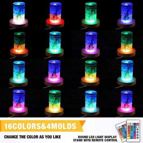 Mudder 2 Pieces LED Light Base Display Base Lighted Display Stand,16 Colored USB Light Table Light Base Wood Round Crystal Light Art Table Centerpiece with Remote Control (,)