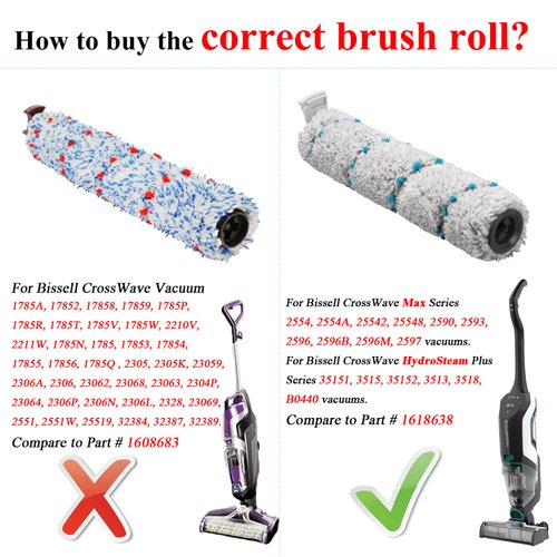 Lemige 2 Pack Multi-Surface Brush Rolls 2787 and 2 Pack Vacuum Filters 1866 for Bissell CrossWave Max 2554 2590 2593 2596 for HydroSteam 35151 3515 35152 3513 3518 B0440 Vacuums, Part 1618638, 1608684