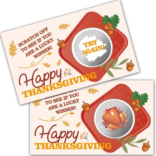 Haizct 50 Pack Thanksgiving Theme Scratch Off Games, Turkey Scratch Cards for Baby Shower Lottery Game Family Activities, Fall Thanksgiving Party Games, Thanksgiving Raffle Tickets, Baby Shower