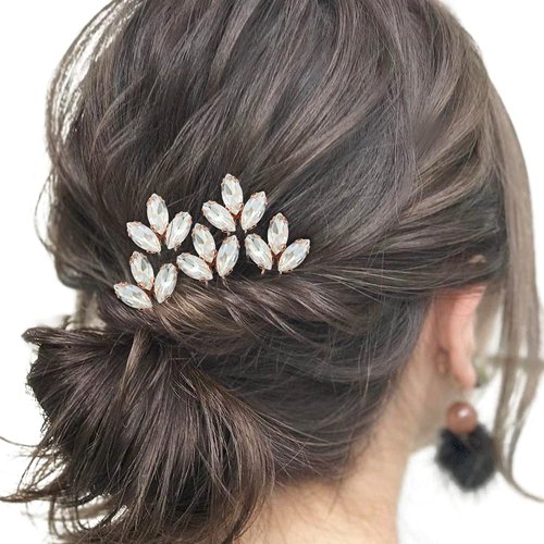 Wedding Hair Pins for Bride, 5PCS Wedding Decorative Hair Pins Rose Gold with Rhinestone Hair Accessories for Wedding (Rose Gold Clear）