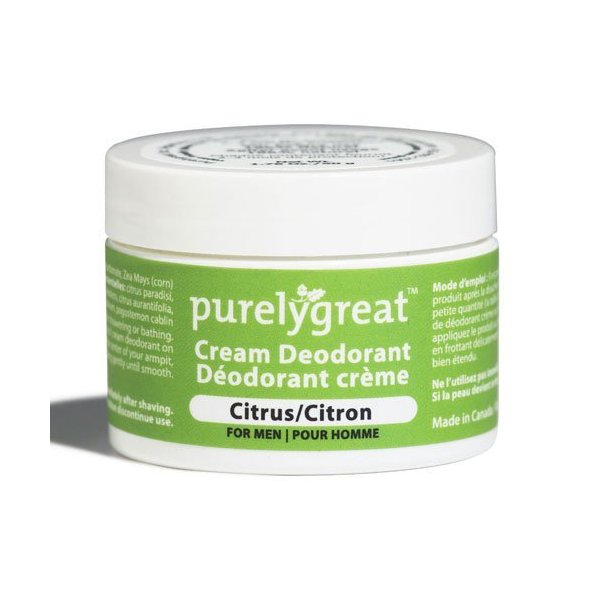 Purelygreat - All Natural Men’s Deodorant, Long-Lasting Natural Deodorant for Daily Use, Aluminum-Free Cream Deodorant for Men, EWG Verified Handcrafted Vegan Deodorant, Citrus, 50 g